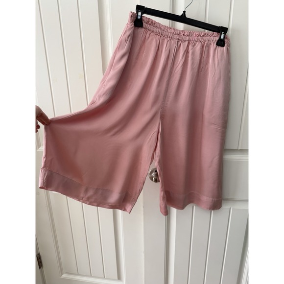 Anthropologie Blush Pink Silky Viscose Palazzo Culotte Pants sz Med Ruffle waist - Picture 2 of 8